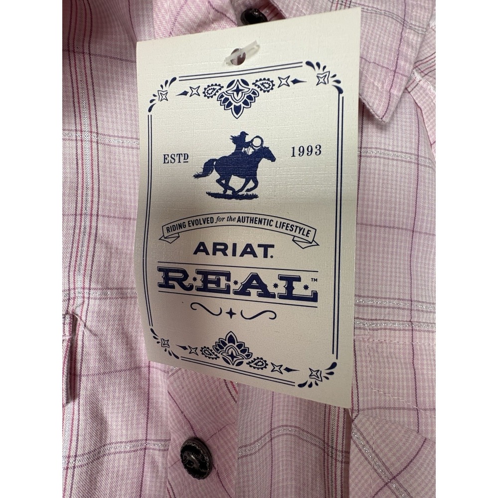 Ariat Real Rachel Bronco Snap Button Front Long Sleeve Western Pink Plaid Small - Picture 4 of 14